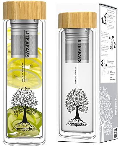 -, Vetro, #1 1x Tea Infuser, amapodo Teeglas TEAFAVS mt Sieb und Bambus Deckel
