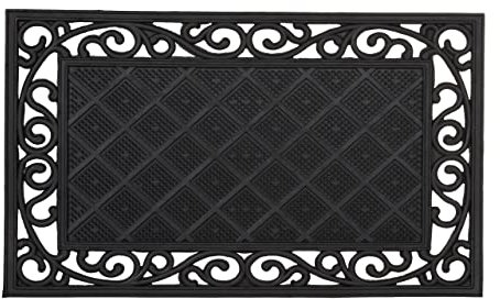 Relaxdays Fußabtreter Gummi mit Blumenmuster, Anti-Rutsch Fußmatte, Türvorleger witterungsbeständig, 75 x 45 cm, schwarz