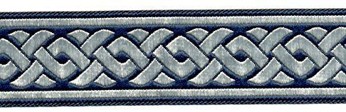 1A-Kurzwaren 10m Keltische Borte Webband 35mm breit, Farbe: Dunkelblau-Silber, Material: 100% Polyester, Geeignet für alle Gelegenheiten