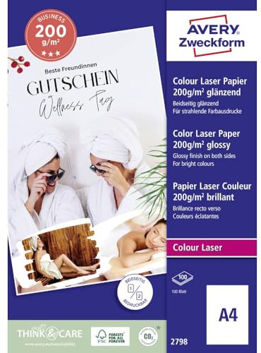 Avery Zweckform 2798 - Pack de 100 hojas de papel fotográfico para impresoras, 210 x 297 mm, color blanco