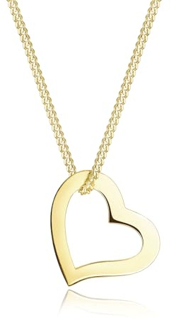 Elli PREMIUM Halskette Gelbgold 375 Cut-Out Herz Anhänger Damen Kette, Schmuck Geschenke für Frauen Mädchen Mama Freundin, Goldkette Länge 45cm