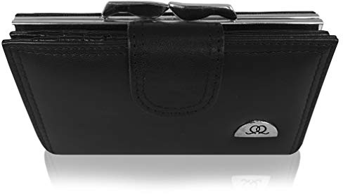 Quenchy London Monedero de Cuero Real Damas, Cartera Mediano para Mujer, Bloqueo RFID, Sección de Monedas con Cierre de Metal, Espacio para 8 Tarjetas Débito con Botón, Portafotos, QL439K