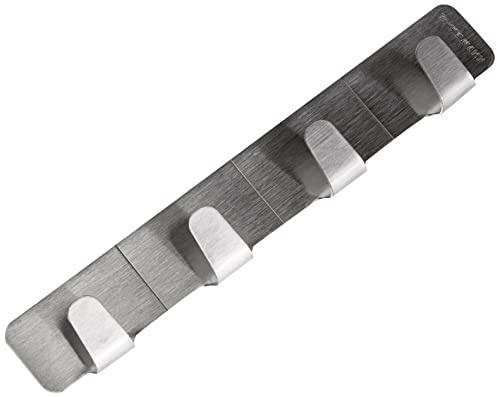 Fackelmann 61280 Klebehakenleiste mit 4 Haken aus Edelstahl, silber, 16 x 2,6 x 1,7 cm