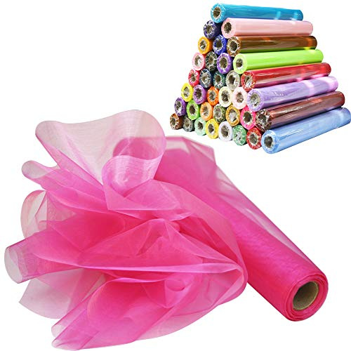 TtS Rouleau de tissu organza Pour chemins de table, housses de chaises, nœuds, guirlandes, 29 m x 26 cm, Organza, fuchsia, 29cm X 26M