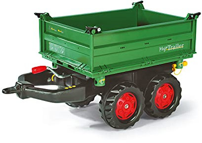 Rolly Toys ZC-107 rollyMega Trailer (für Kinder von 3-10 Jahre, Zweiachsanhänger, Dreiseitenkipper, mit Heckkupplung) 122202, 88 cm × 45 cm × 47 cm, grün
