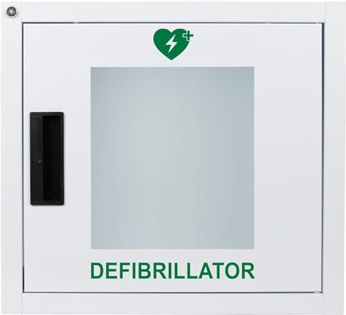 MedX5 Universal Defibrillator Metallwandkasten für Innenbereiche mit Defi-Standortschild, abschließbar und Alarm