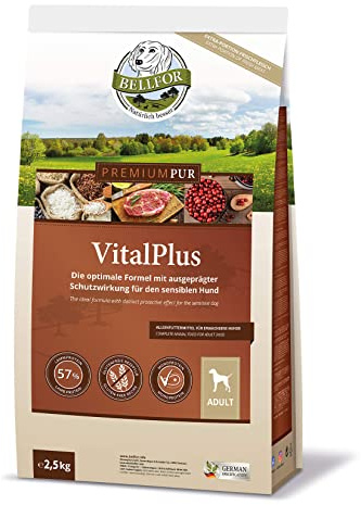 Bellfor Premium Pur VitalPlus - Nourriture pour Chiens sans Gluten avec Agneau. Croquettes Riches en Viande et adaptées aux Chiens sensibles - 2,5 kg.