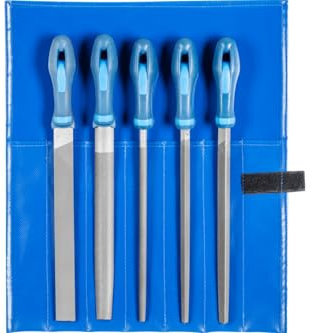 PFERD Werkstattfeilen-Set in PVC-Rolltasche, 5 Feilen, Kreuzhieb H2, 250mm, 11800542 – für universelle Schrupp- und Schlichtarbeiten geeignet