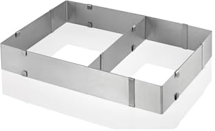 KÜCHENPROFI Backrahmen rechteckig, ausziehbar, mit Unterteiler | Rechteckiger Backrahmen, Edelstahl, für Kuchen, Torten und Desserts, höhenverstellbar, 5 cm Höhe, mit Unterteiler
