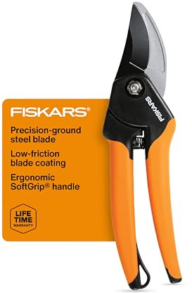 Fiskars SoftGrip Bypass Pruning Shears, 5/8” Cut Capacity Gardening Scissors for Right and Left-Handed Use, Steel Blade with Low Friction Coating, Rust Resistant Garden Clippers for Stems & Branches