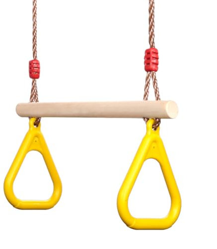 PELLOR Multifunktions -Kinderholz Trapeze Schaukel mit Kunststoff-Ringe (Gelb)