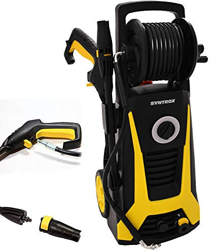 Syntrox Germany Hochdruckreiniger mit Schlauchtrommel und Click & Clean Staussystem Flächenreiniger Kombigerät