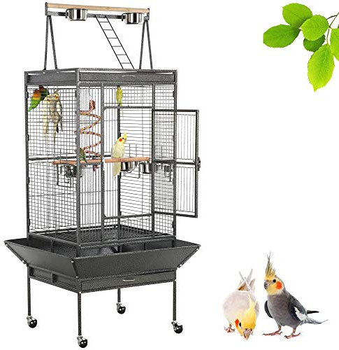 Yaheetech Vogelvoliere Vogelkäfig Vogelbauer Papageienkäfig Wellensittichkäfig Exotenkäfig mit 4 Rollen, 4 Schüssel und 2 Holzsitzstangen, 81 x 76 x 174 cm