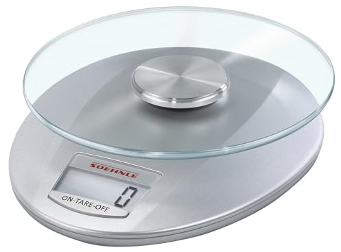 Soehnle Digitale Küchenwaage Roma mit 5 Kilo Tragkraft und 1-g-Wiegepräzision, Waage mit praktischer Zuwiegefunktion (TARA), elegante Waage für die Küche mit LCD-Anzeige und Abschaltautomatik, weiß