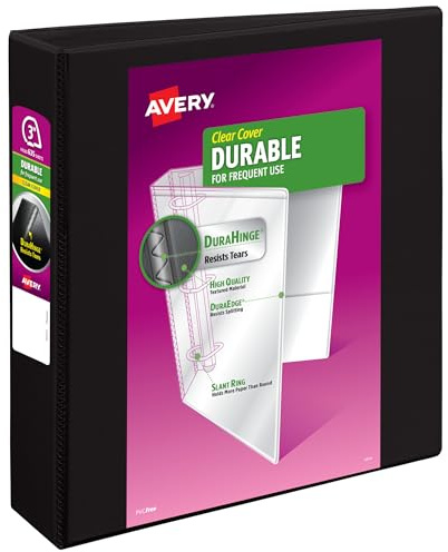 Avery Durable View 3 Ring Binder, 3 Inch Slant Rings, 635 Sheet Capacity, Black, Holds 8.5 x 11 Paper, 3.5 Wide Spine, DuraHinge for Organizing Reports & Projects (17041)
