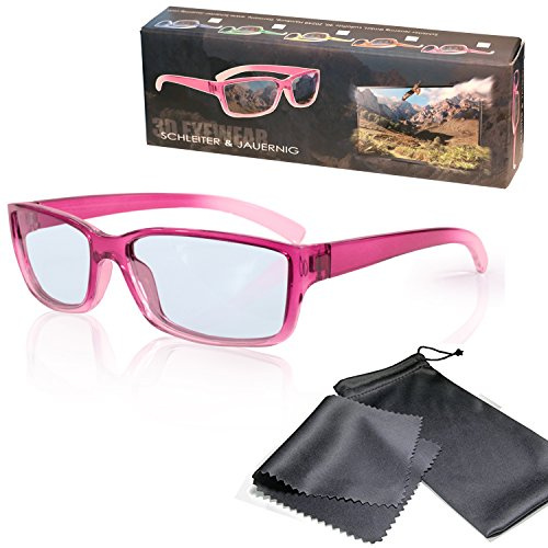 SJ3D Passive 3D Brille für Kinder – Pink / Transparent - Polfilterbrille zirkular polarisiert - Für RealD 3D Kino & TV: LG Cinema 3D Philips Easy 3D Telefunken Toshiba 3D Natural Vizio 3D und 3DTVs von SONY Grundig Panasonic Hisense CMX uvm. - Inkl. Mikrofaser Brillenbeutel und Putztuch