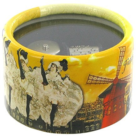 Briefbeschwerer-Spieluhr / Spieldose / Musikbox aus Karton, dekoriert zum Thema Moulin Rouge in Paris mit 18-Ton-Federspielwerk - Orpheus in der Unterwelt - French Cancan (Jacques Offenbach)