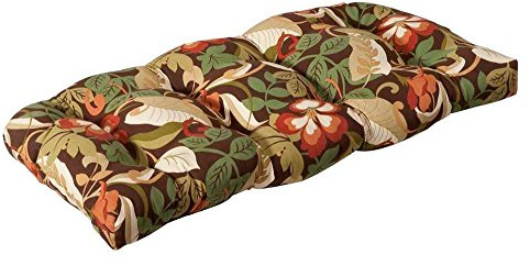 Pillow Perfect Floral Indoor/Outdoor Sofa Setee Swing Cushion, Tufted, Weather, and Fade Resistant, 19 x 44, Brown/Green Coventry, 1 Count
