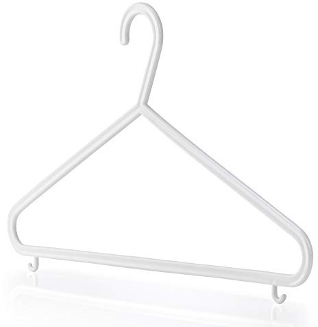 Hangerworld 10 Weiße Kleiderbügel aus hochwertigem Kunststoff mit Hosensteg und zwei Haken zum Aufhängen von Kleidungsstücken mit Schlaufen, Bügelbreite ca. 36 cm, ideal für Teenagerbekleidung, Hosen, Röcke, Cardigans, Pullover, Kleider und weitere Kleidungsstücke