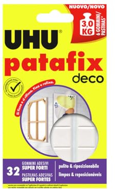 Uhu Patafix Deco, 32 Gommini Adesivi Super Forti, bianco