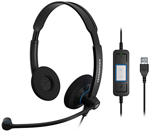 Sennheiser SC 60 USB CTRL - Auriculares con micrófono (Centro de llamadas/oficina, binaurale, diadema, negro, USB, Aámbrico)