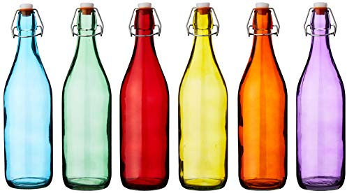 Bar @ drinkstuff Bottiglie in vetro colorato Swing Top 1 litro - Set di 6 - Bottiglie rosse, blu, arancioni, verdi, giallo, viola