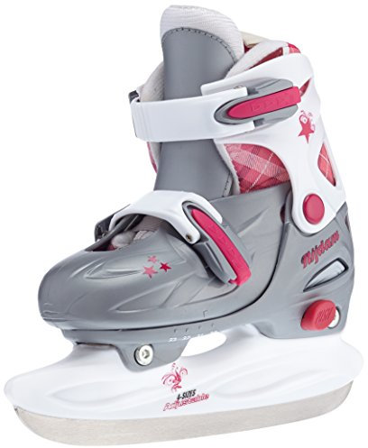 Nijdam Kinder Eishockeyschlittschuhe Eishockey Schlittschuhe Größenverstellbar, Silber/Weiß/Rosa, 30-33