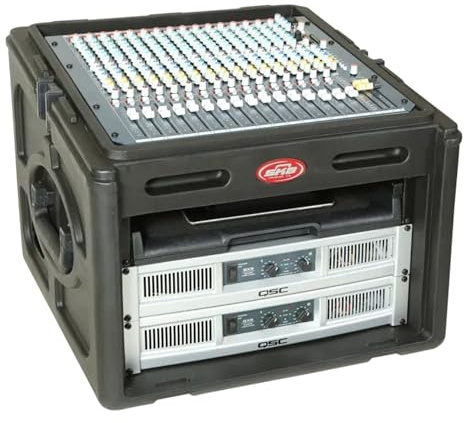 SKB Roto Rack/Mixer Console, 10U Slanted Rackmount on top, 6U Rackmount in Front with Steel Threaded Rails, Hard Lid and Doors and Side Access Ports