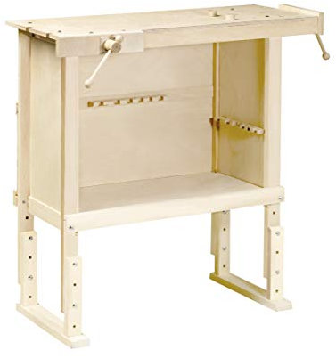 Pebaro 489 Werkbank aus Holz für Kinder, höhenverstellbar von 72 bis 87 cm, Tischgröße 30x77 cm, perfekt für Bastler und Hobby-Handwerker, Geschenkidee Werken und Basteln