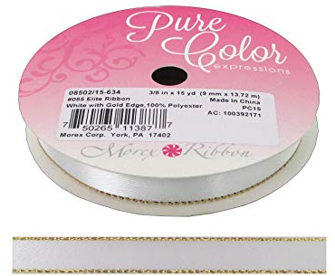 Morex Ribbon Elite Double Face Metallic Edge Satin Ribbon Spool, 3/8-Inch by 15-Yard, White/Silver Edge (08502/15-701)