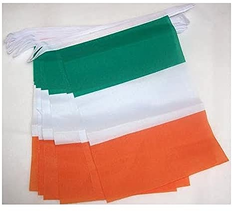 AZ FLAG Wimpelkette Irland 3 m 10 Flaggen Leichtes Polyester 21x15 cm | Für innen und außen Irische Flaggenkette Ireland Flaggen auf verstärktem Band vernäht