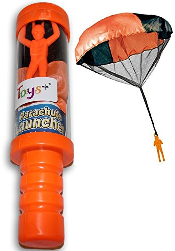 Toys+ Skydiver Parachute Man with Launcher Container Tangle Free (Colors and Styles May Vary)