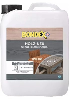 Bondex 329866 Holz-Neu farblos 1 L für 7 m² - Kraftvolle Reinigung und Entgrauung - Holzschmutzentferner mit einfacher Verarbeitung durch Geltextur