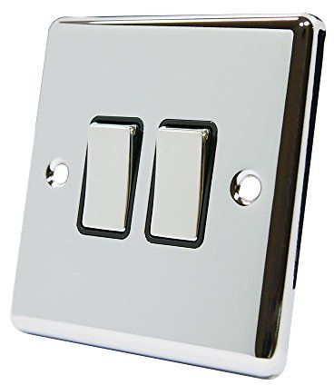 AET CPC2GSWIBC Polished Chrome Classical Black Insert Metal Rocker Switches-10 Amp Double 2 Gang 2 Way Light Switch