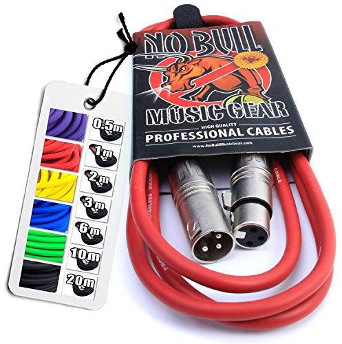 No Bull Music Gear' Premium XLR Cable (Red, 2m): Achieve a Clearer Audio Signal with Balanced Male to Female Microphone Lead, plus Free Cable Tie