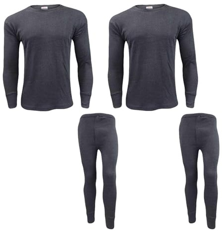 Gaffer Mens Thermal Sets 2 Pack Long Sleeve Tshirt Johns Bottoms T Shirt Ski Wear Dark Grey Charcoal X-Large XL