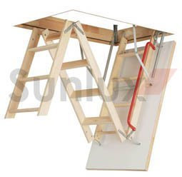 Optistep Wooden Timber Folding Loft Ladder Attic Stairs. Frame Size W60cm x L120cm H up to 280cm & Insulated Hatch