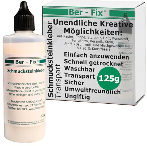Ber-Fix Schmucksteinkleber 125g Multimaterial-Adhäsiv für Schmuckreparatur & Dekoration auf Papier, Pappe, Holz, Styropor, Kunststoff, Terrakotta, Keramik, Steinen & Textilien