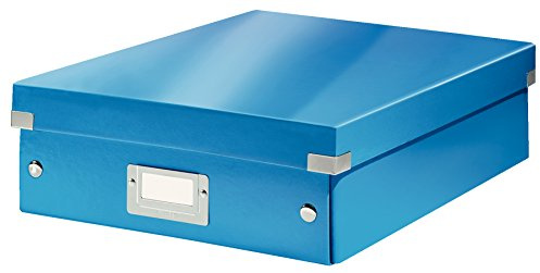 Leitz Click & Store Aufbewahrungsbox mit Deckel Mittel-Groß, Box mit Trennwänden für Zubehör im Büro oder Utensilien im Haushalt, Transportbox aus 85 % recycelter Premium-Hartpappe, Blau, 60580036