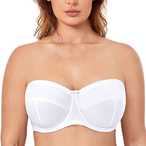 Delimira Women's Strapless Bras Underwire Non Padded Support Multiway Bandeau Bra for Bigger Bust White 38DD