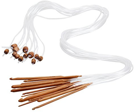 Dophee 12PCS Bamboo Crochet Hooks Set Afghan Tunisian Carbonized Needle for Weave Craft, DIY Sewing Tools and Crocheting Projects