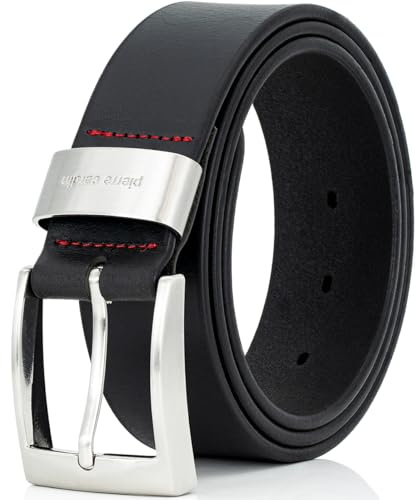 Pierre Cardin Leder-Gürtel Herren 40 mm breit, Gürtel Herren Vollrindleder mit Metallschlaufe schwarz, Size:85