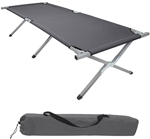 BB Sport Feldbett Klappbett 190 x 64 x 41 cm Stabiles Campingbett 180kg Belastbar Tragbar Bequem Reise Liege Stahlrohr 600D Oxfordgewebe Tragetasche Gästebett Klappbar, Farbe:grau