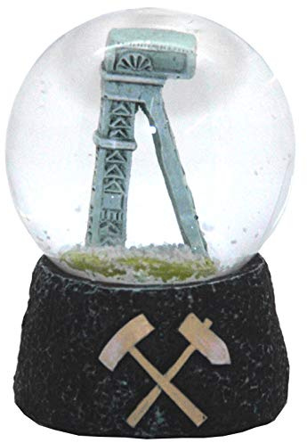 Souvenir Mini Schneekugel | Ruhrpott Ruhrgebiet Förderturm Kohlesockel | 45mm Durchmesser, 65mm Höhe | Reiseandenken Deutschland | 30068