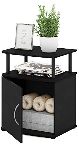 Furinno JAYA Side Table, End Table with Door Cabinet, Night Stand, Bedside Table, for Living Room, Bedroom, Black