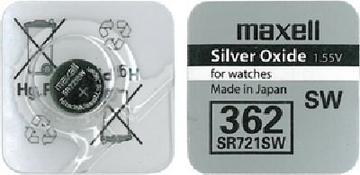 Maxell 362 SR721SW Reloj Pila de botón de óxido de Plata Low Drain 2,1 x 7,9 (hxã & # x2dc;/mm) 1,55 V en Ampolla by