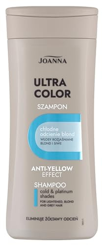 Joanna Ultra Color – schampo för silver- och platina-färger – stärkande vitaliserande hårschampo – färguppfräschning, hårvård och glans – neutraliserar gul nyans – 200 ml