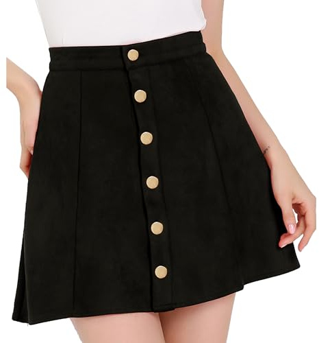 Allegra K Donna A-Line A Vita Alta Camoscio Abbottonatura Minigonna Rockabilly Gonna Corta, Nero, XL