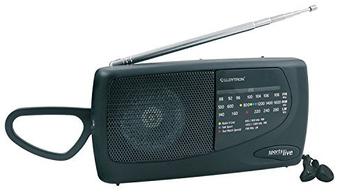 LLOYTRON ‘Sports’ 3 Band Personal Sports Radio with Earphones – Integral Fold Flat Carry Handle - Telescopic Antenna - Earphone Socket - Rotary Controls – Tuning Window - Battery Powered – N736 – Black