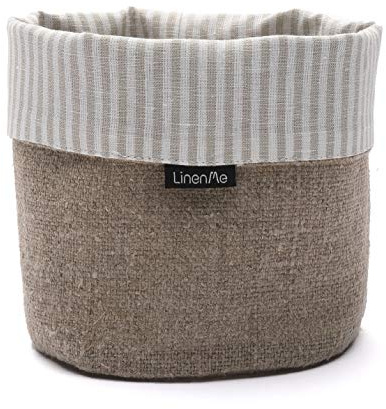 Linenme Cesto in Lino e Cotone Beige/Naturale a Strisce Jazz, Realizzato in Lituania